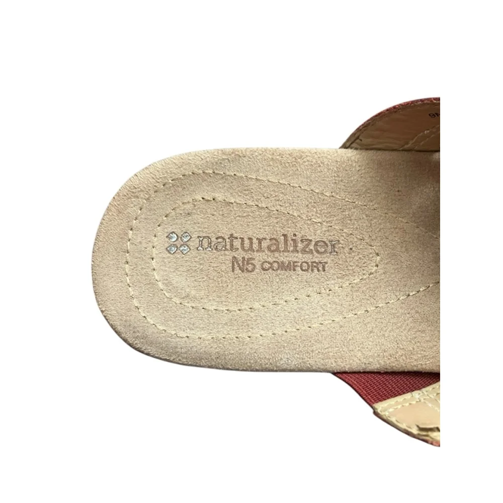 Naturalizer Red Leather Slide Sandals 9M Cutouts
